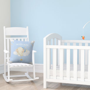 Coussin Mignon éléphant bébé aquarelle nuages bleu nurseri