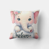 Coussin Mignon éléphant bébé avec fleurs Bienvenue bébé Ar (Verso)