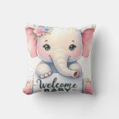 Coussin Mignon éléphant bébé avec fleurs Bienvenue bébé Ar (Recto)