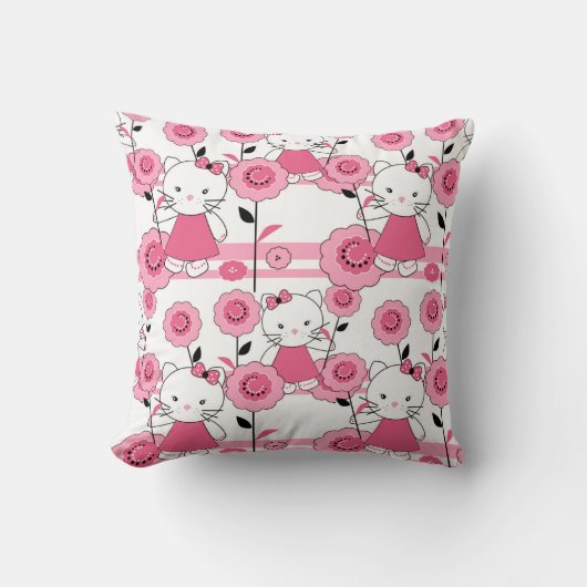 Coussin mignon enfants chaton rose blanc imprimé (Recto)