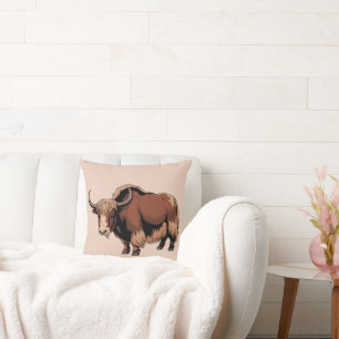 Coussin Mignon et adorable Yak marron 
