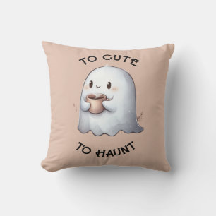 Coussin Mignon fantôme Kawaii tenant un café Aquarelle
