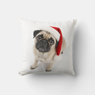 Coussin Mignon Faon de Pug Chapeau de Père Noël Yeux de Ch