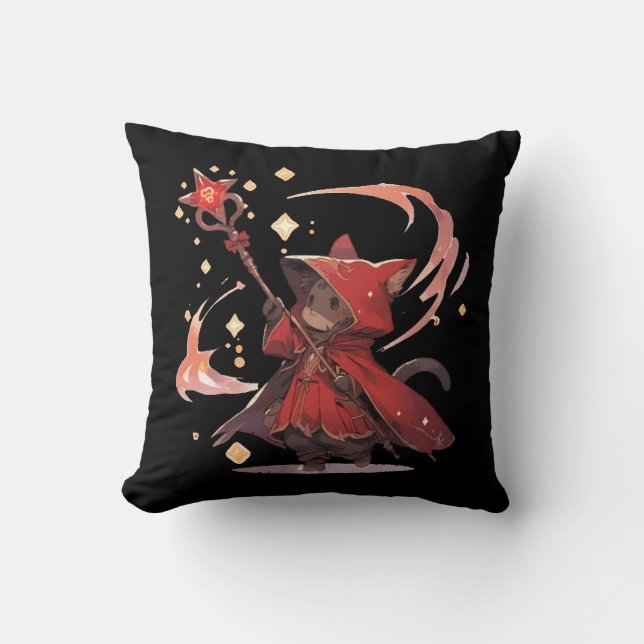 Coussin Mignon Héros Chat Mage Rouge (Recto)