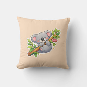 Coussin Mignon koala endormi sur une branche d'eucalyptus