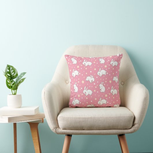 Coussin Mignon Lapin Kawaii Doodle Rose (Chaise)
