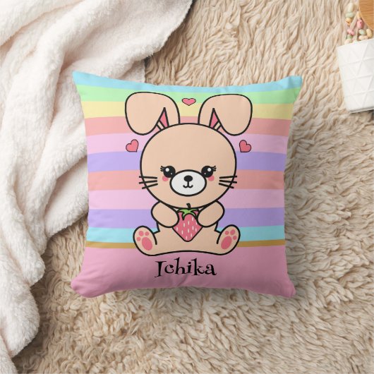 Coussin Mignon Lapin Kawaii Pastel Rayé (Couverture)