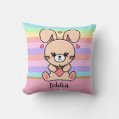 Coussin Mignon Lapin Kawaii Pastel Rayé (Recto)