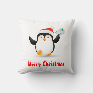 Coussin Mignon manchot de Noël montrant la lettre du Père