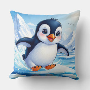 Coussin Mignon manchot sur glace pour les amoureux de l'hi
