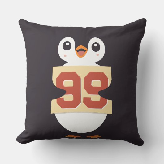 Coussin Mignon Manchot Tenant un Panneau (Recto)