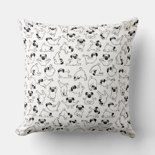 Coussin mignon motif de chien de yoga sur fond blanc