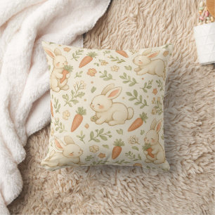 Coussin Mignon motif de lapin et de cottage à la carotte (