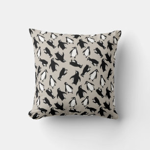 Coussin Mignon motif de manchot noir blanc sur fond gris