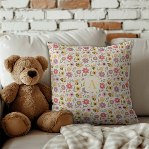 Coussin Mignon motif de monogramme abeille de dessin animé