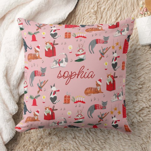 Coussin Mignon motif de Noël rose chat rétro Bébé Blanke (Couverture)