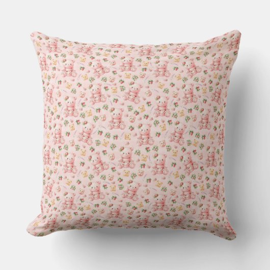 Coussin Mignon Ours en Macaron de Fraise et Baies (Recto)