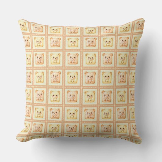 Coussin Mignon ours en peluche au cookie en patchwork miel (Recto)