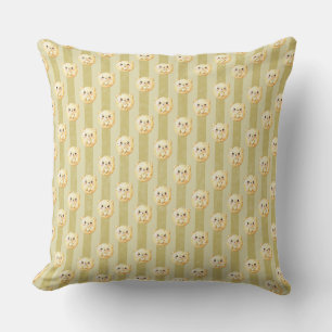 Coussin Mignon ours en peluche jaune doré et rayure