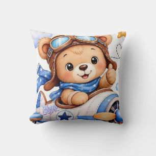 Coussin Mignon Ours en Peluche Pilote de Dessin Animé Avio