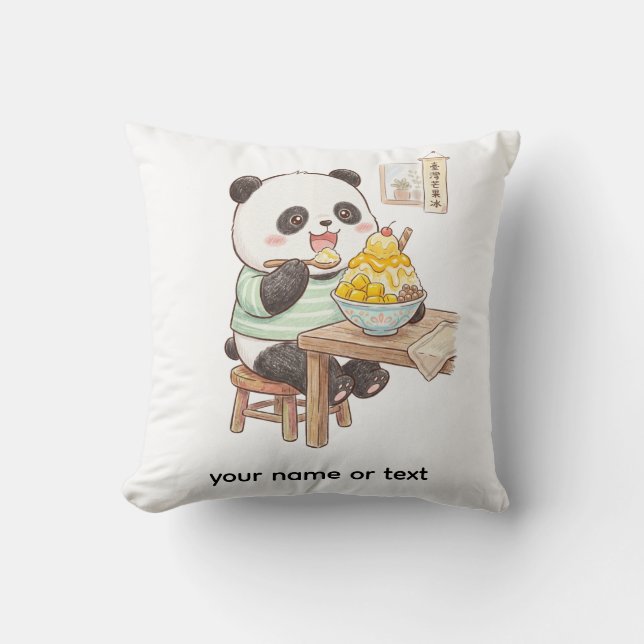 Coussin Mignon panda mangeant de la glace râpée de mangue  (Recto)