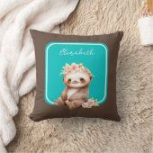 Coussin Mignon paresseux ajouter nom pois turquoise (Couverture)