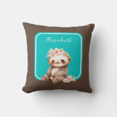 Coussin Mignon paresseux ajouter nom pois turquoise (Recto)