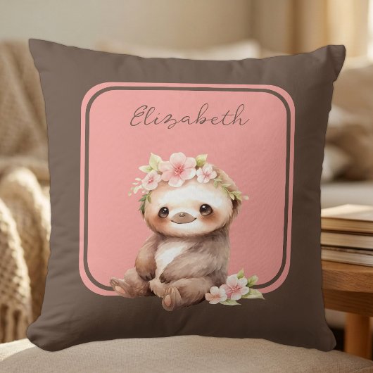 Coussin Mignon paresseux ajouter un nom pois rose