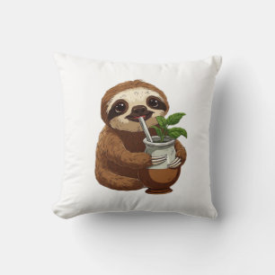 Coussin Mignon paresseux buvant du Yerba Mate � Adorable K