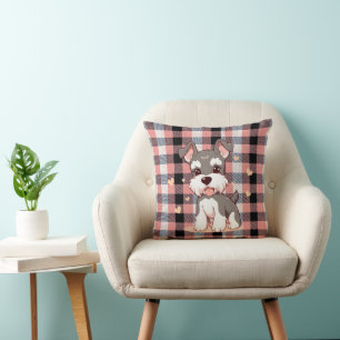 Coussin Mignon Schnauzer Kawaii Chien Plaid Rose Buffalo