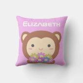 Coussin Mignon Singe Kawaii avec des Fleurs  (Verso)