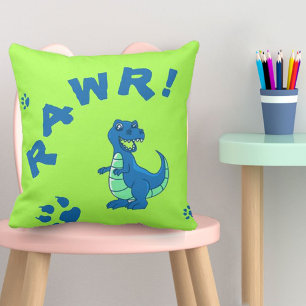 Coussin Mignon Vert Bleu RAWR Dinosaure Enfants