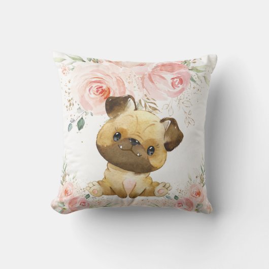 Coussin Mignonne Adorable Carlin Chien Blush Rose Floral G (Recto)