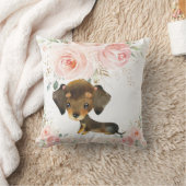 Coussin Mignonne Adorable Dachshund Dog Blush Rose Floral  (Couverture)