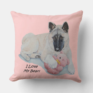 Coussin mignonne akita avec teddy en rose photo noir visag
