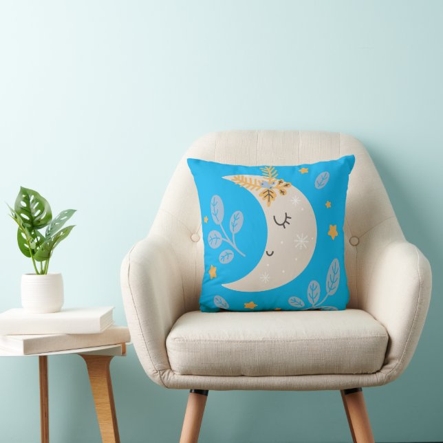 Coussin Mignonne arrière - plan bleu demi lune (Chaise)