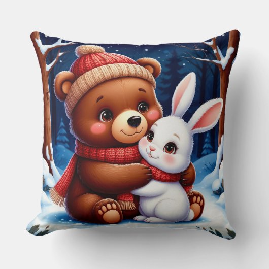 Coussin Mignonne Bear Holding Bunny (Recto)