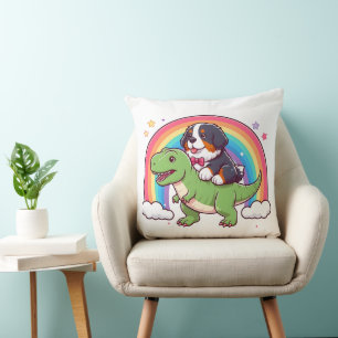 Coussin Mignonne Bernese Mountain Dog équitation T-Rex Din