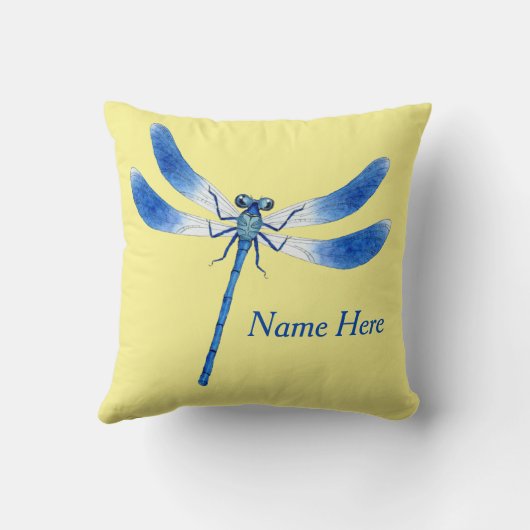 Coussin Mignonne comme libellule Bleu Boeuf sur jaune pâle (Verso)