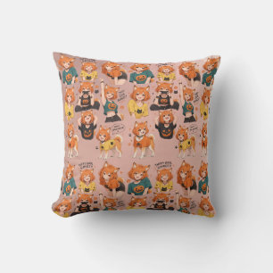 Coussin Mignonne fille renard anime Halloween Expressions