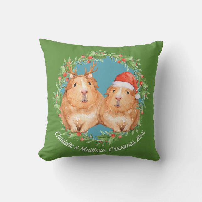 Coussin Mignonne Guinée Cochon Couple couronne de Noël (Recto)