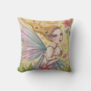 Coussin Mignonne illustration de fée de mère et de bébé fi
