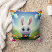 Coussin Mignonne lapin blanc avec oeufs de Pâques (Couverture)