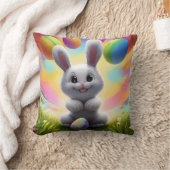 Coussin Mignonne lapin blanc avec oeufs de Pâques (Couverture)