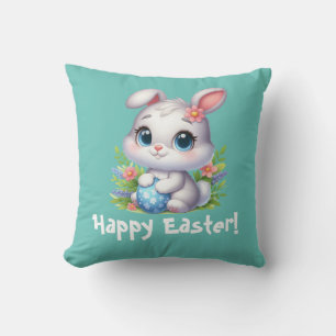 Coussin Mignonne lapin blanc de Pâques avec oeuf