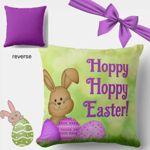 Coussin Mignonne Lapin de Pâques Printemps Aquarelle Vert