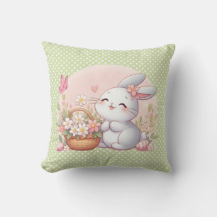 Coussin Mignonne lapin de printemps/Pâques avec oeuf
