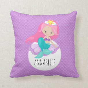 Coussin Mignonne mauve fille sirène Princess Sea Shell éch