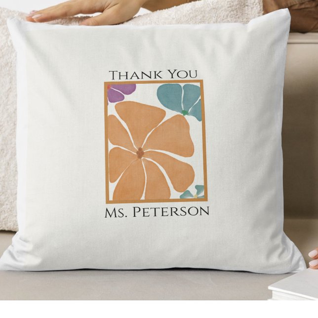 Coussin Mignonne Merci Enseignant Jeu d'oreiller (Cute Retro Daisy Teacher Thank You Throw Pillow)