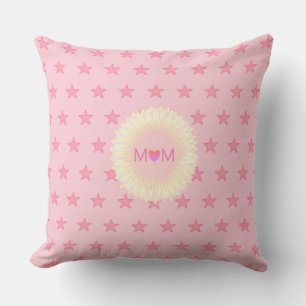 Coussin Mignonne Mère Coeur & Étoiles sur rose